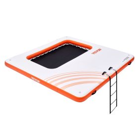 VEVOR Inflatable Floating Dock, 10x10FT Inflatable Dock Platform with 4*7FT Trampoline Mesh Pool, Non-Slip Floating Platform Water Mat with Portable B