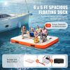 VEVOR Inflatable Floating Dock, 6 x 5FT Inflatable Dock Platform, Non-Slip Water Floating Dock Mat with Portable Carrying Bag & Detachable Ladder, Flo