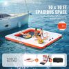 VEVOR Inflatable Floating Dock, 10x10FT Inflatable Dock Platform with 4*7FT Trampoline Mesh Pool, Non-Slip Floating Platform Water Mat with Portable B